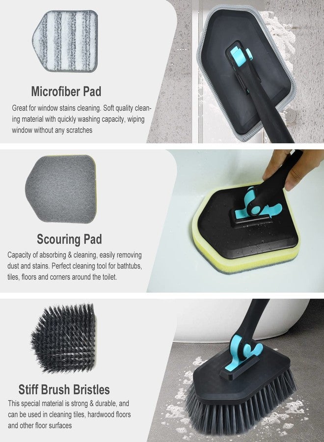 MOSEN Long Handled Scrub Brush for Shower,3-in-1 Cleaning Brushes with 3 Different Function Cleaning Heads Brush for Shower Cleaning Bathroom Kitchen Walls Tub Tile (Black) - Image 2