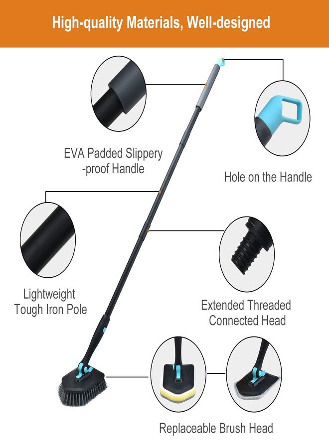 MOSEN Long Handled Scrub Brush for Shower,3-in-1 Cleaning Brushes with 3 Different Function Cleaning Heads Brush for Shower Cleaning Bathroom Kitchen Walls Tub Tile (Black) - Image 3