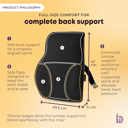 betterhood PosturePro Premium Back Support Cushion for Office Chair and Car Seat | High Density 100% Memory Foam, Cotton Cover | Large Size | Orthopedic Ergonomic Lumbar Backrest for Back Pain (Black) - Image 5