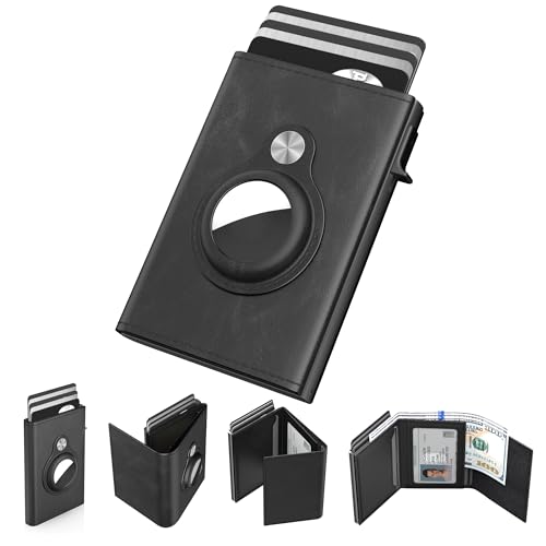 typecase Mens Wallet Card Holder for AirTag: Leather Smart Wallet for Men Compatible with Apple Air Tag, RFID Blocking, Slim, Minimalist - 9-14 Card Capacity | ID Window | Cash Slot (Black) - Image 1