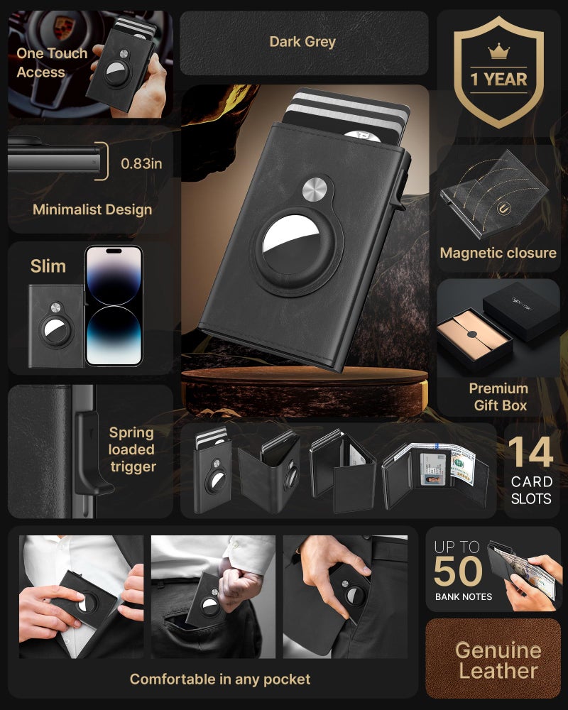 typecase Mens Wallet Card Holder for AirTag: Leather Smart Wallet for Men Compatible with Apple Air Tag, RFID Blocking, Slim, Minimalist - 9-14 Card Capacity | ID Window | Cash Slot (Black) - Image 2