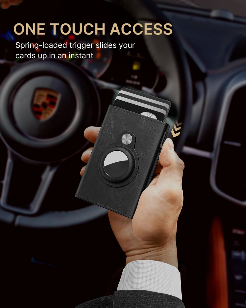 typecase Mens Wallet Card Holder for AirTag: Leather Smart Wallet for Men Compatible with Apple Air Tag, RFID Blocking, Slim, Minimalist - 9-14 Card Capacity | ID Window | Cash Slot (Black) - Image 4