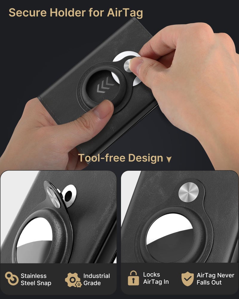 typecase Mens Wallet Card Holder for AirTag: Leather Smart Wallet for Men Compatible with Apple Air Tag, RFID Blocking, Slim, Minimalist - 9-14 Card Capacity | ID Window | Cash Slot (Black) - Image 5