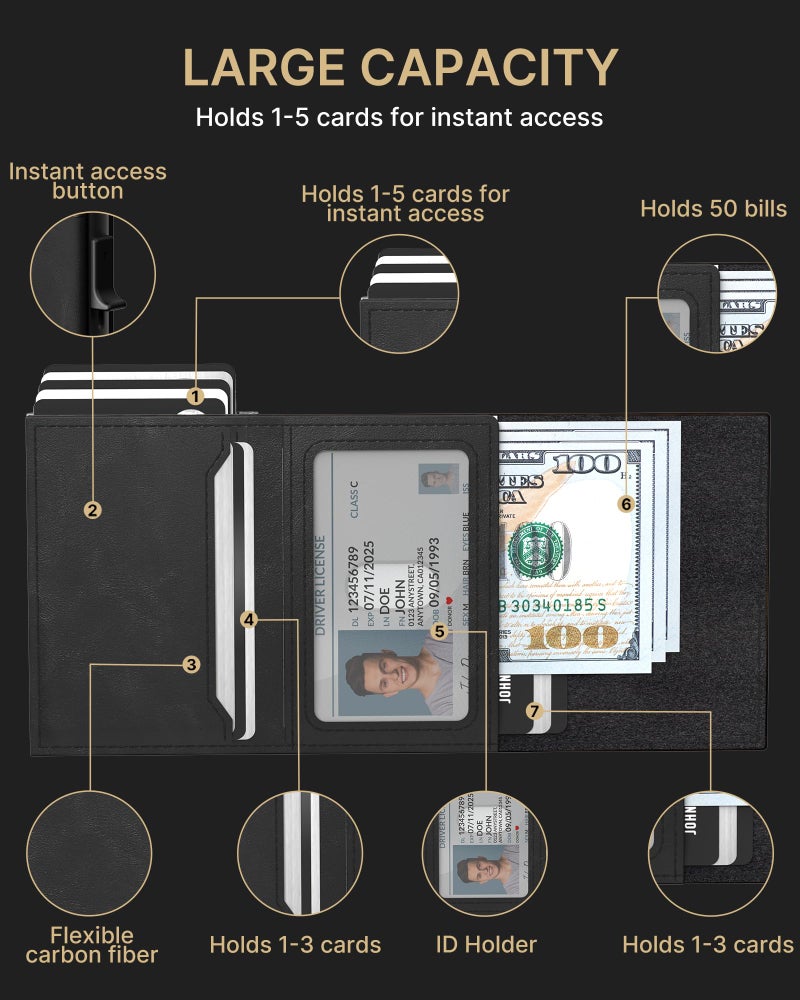 typecase Mens Wallet Card Holder for AirTag: Leather Smart Wallet for Men Compatible with Apple Air Tag, RFID Blocking, Slim, Minimalist - 9-14 Card Capacity | ID Window | Cash Slot (Black) - Image 3