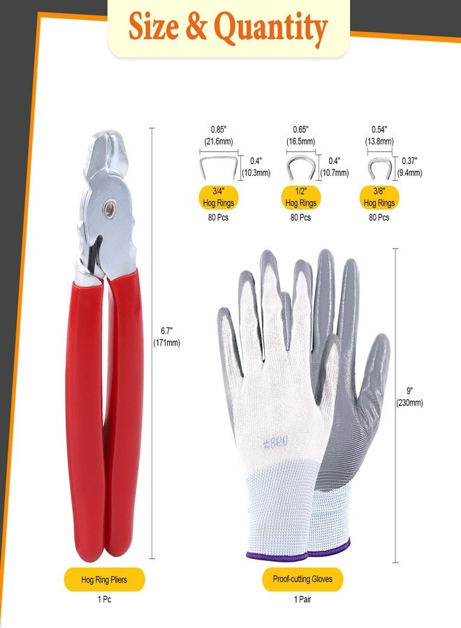 Rustark Hog Ring Pliers Set with 240pcs Galvanized Hog Rings 3/8", 3/4", 1/2" Hog Ring Upholstery Installation Tool Kit for Auto Upholstery Fencing Railing Sausage Casing Meat bags Bagging - Image 2