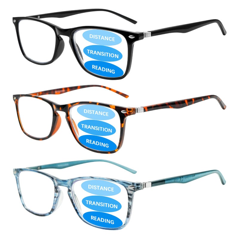 Sumkyle 3 Pack Progressive Multifocus Reading Glasses for Men Women Blue Light Blocking Spring Hinges Computer Readers (3 Mix, 2.00, multiplier_x) - Image 1