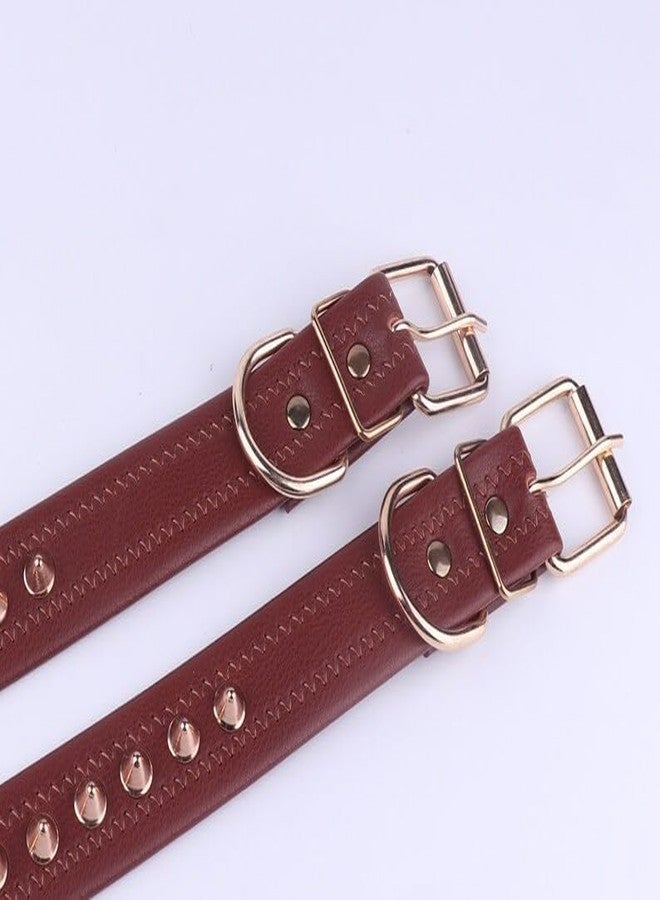 KittuPet Puppy Dog Collar Soft First Layer Cowhide Leather Mushrooms Rivet Spike Studded Dogs Cat Collars Brown - Image 5