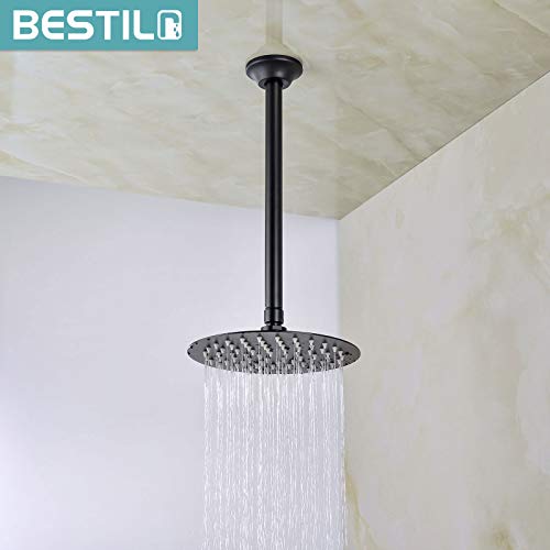 Bestill أفضل رأس دش مطري مع ذراع وقاعدة مثبتة على السقف 12 بوصة، أسود غير لامع - Image 3