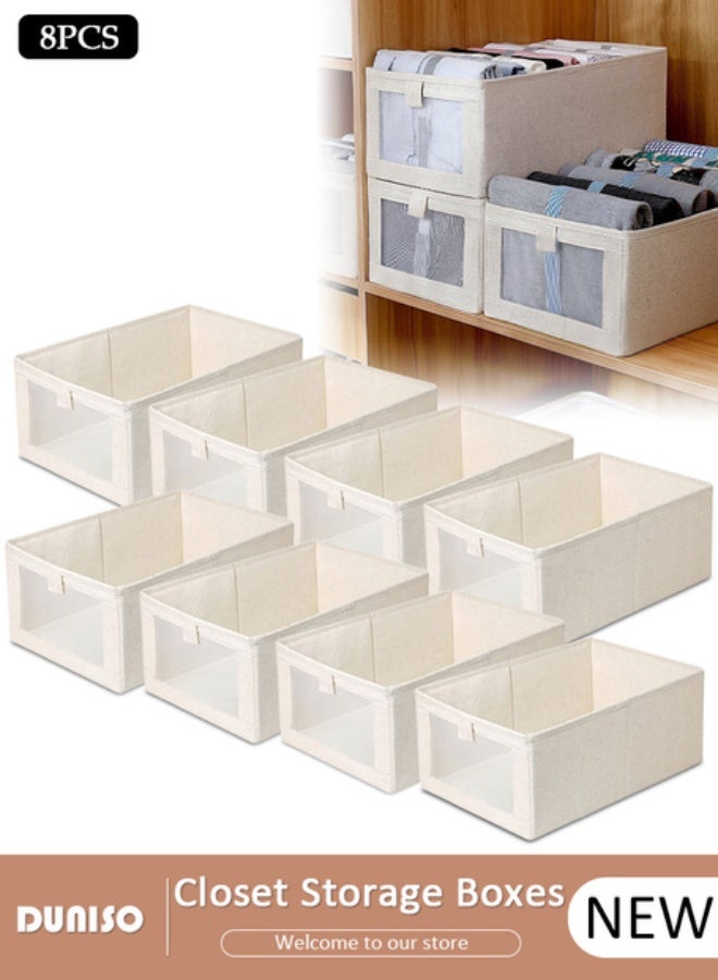 DUNISO 8 Pieces Foldable Closet Storage Organizer Washable Closet Storage Box with Carrying Handles Cube Storage Bin for Clothes Wardrobe Home Bedroom Office - Image 1