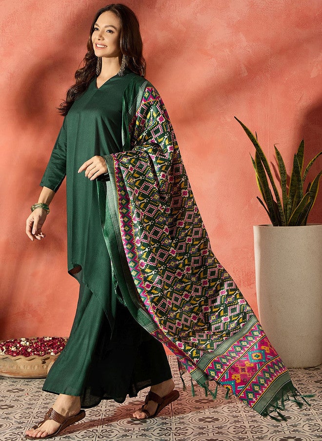 InWeave Women A-Line High Low Kurta With Palazzo - Image 5