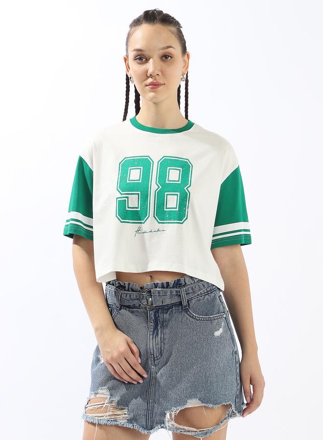 Hubberholme Women's Multicolour 100% Cotton Printed Boxy Fit T-Shirt - Image 1