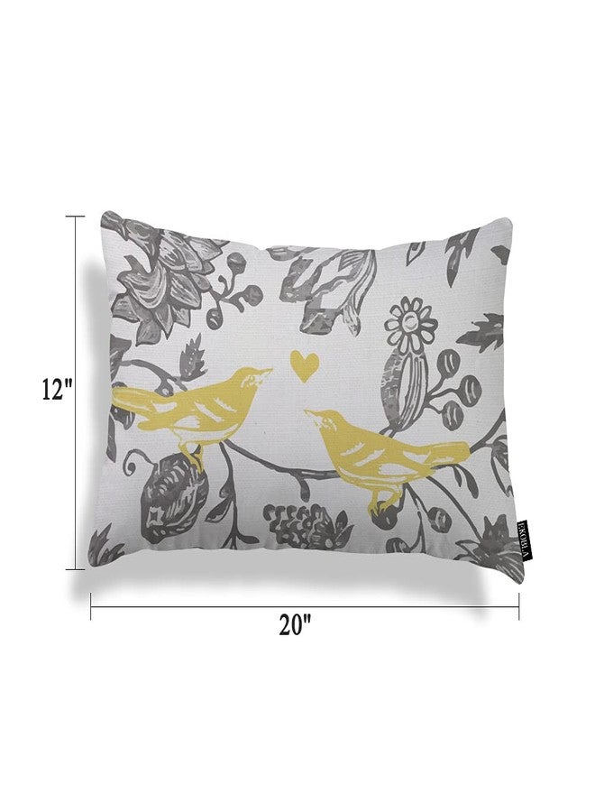EKOBLA Trendy Yellow Gray Ivory Vintage Floral Bird Oblong Throw Pillow Covers Flower Branches Decorative Cushion Cases for Couch Sofa Bedroom Cotton Linen 12x20 Inches - Image 5