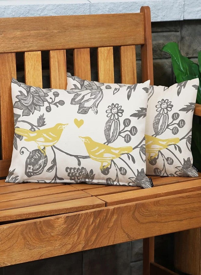 EKOBLA Trendy Yellow Gray Ivory Vintage Floral Bird Oblong Throw Pillow Covers Flower Branches Decorative Cushion Cases for Couch Sofa Bedroom Cotton Linen 12x20 Inches - Image 3