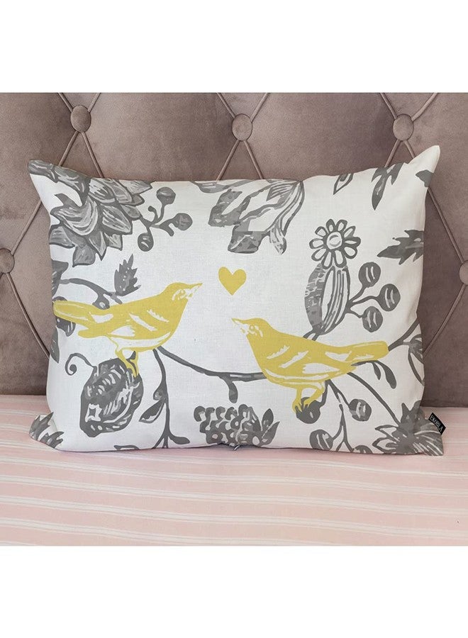 EKOBLA Trendy Yellow Gray Ivory Vintage Floral Bird Oblong Throw Pillow Covers Flower Branches Decorative Cushion Cases for Couch Sofa Bedroom Cotton Linen 12x20 Inches - Image 4