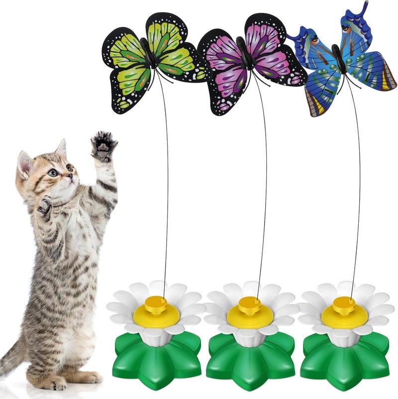 Vinsot 3 Pcs Electric Teasing Cat Toy Flying Interactive Cat Toy Automatic 360 Rotating Kitten Play Chase Supplies with 6 Pcs Replacement Head with WireButterfly - Image 1
