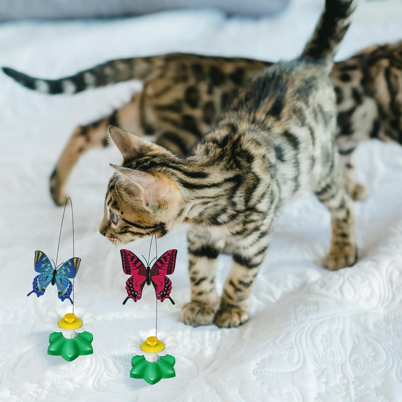 Vinsot 3 Pcs Electric Teasing Cat Toy Flying Interactive Cat Toy Automatic 360 Rotating Kitten Play Chase Supplies with 6 Pcs Replacement Head with WireButterfly - Image 5