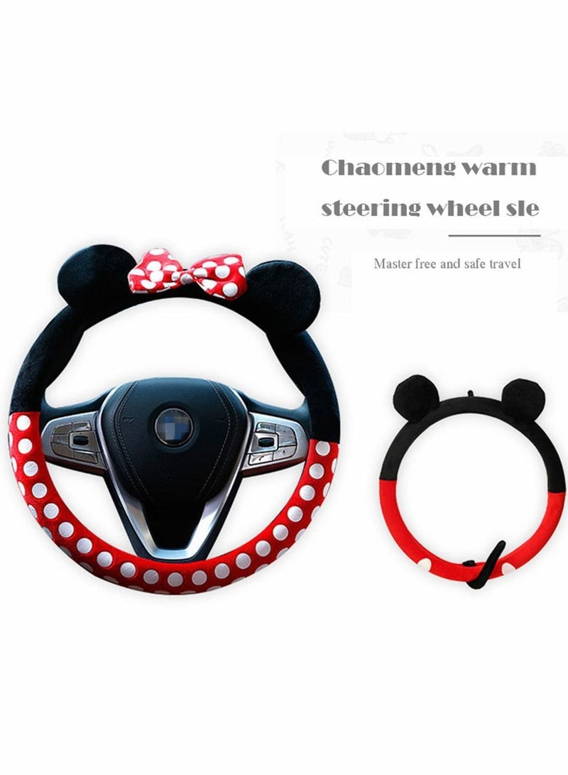 Y&D Car Steering Wheel Cover, Cute Style Fluffy Auto Cover for Women Girls, Breathable Anti-Slip Universal Fit 14.9-16.5 inch Wheel, Wheels Accessories (Minnie Mouse)  - Image 2