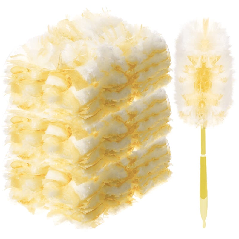 Vesici 150 Pcs Duster Refills Compatible with Swiffer Dusters Bulk Disposable Replacement Thickened with 1 Handle Heavy Duty for Cleaning Office Yellow