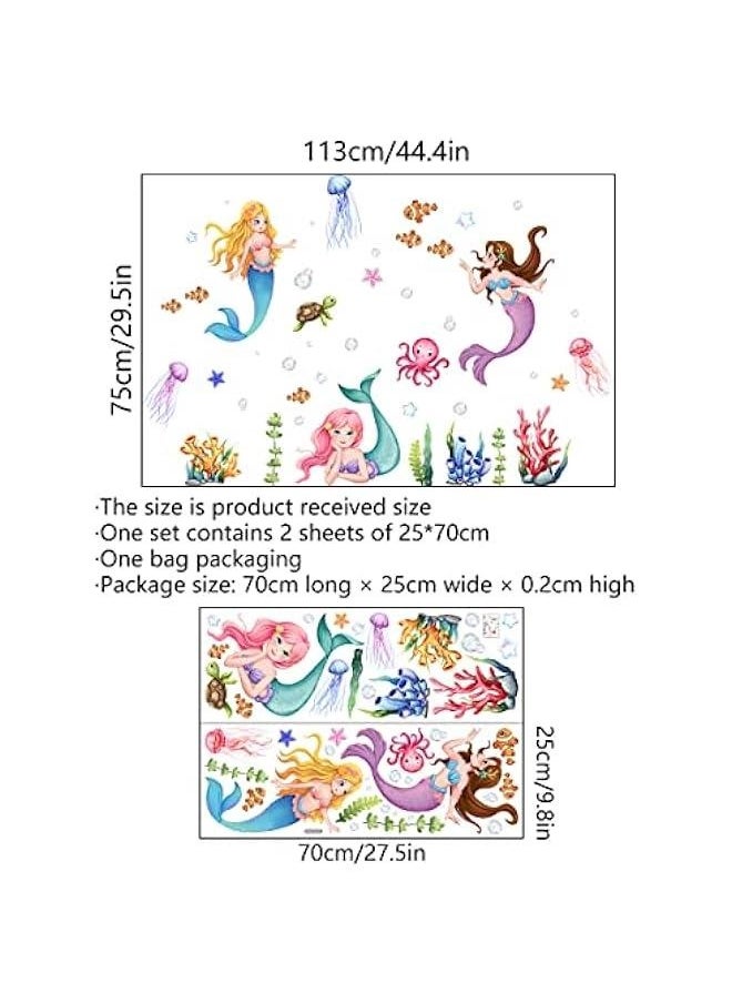 Generic - Cartoon Mermaid Wall Stickers Baby Girls Mermaid Under The Sea Wall Decals Stickers Multicultural Ocean Creatures Nursery Decoration Bedroom Playroom Art - Image 1