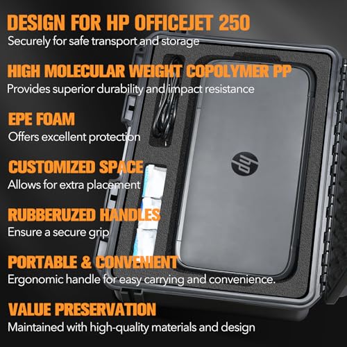 YETEETH Case for Hp Printer 250 Officejet Mobile: Hard Shell Cover All-in-One for 16 Inch Small Wireless Mobile Printer | Waterproof Dustproof Custom Pp Interior Laptop Box | Fits Ink Charger and Accessories - Image 4
