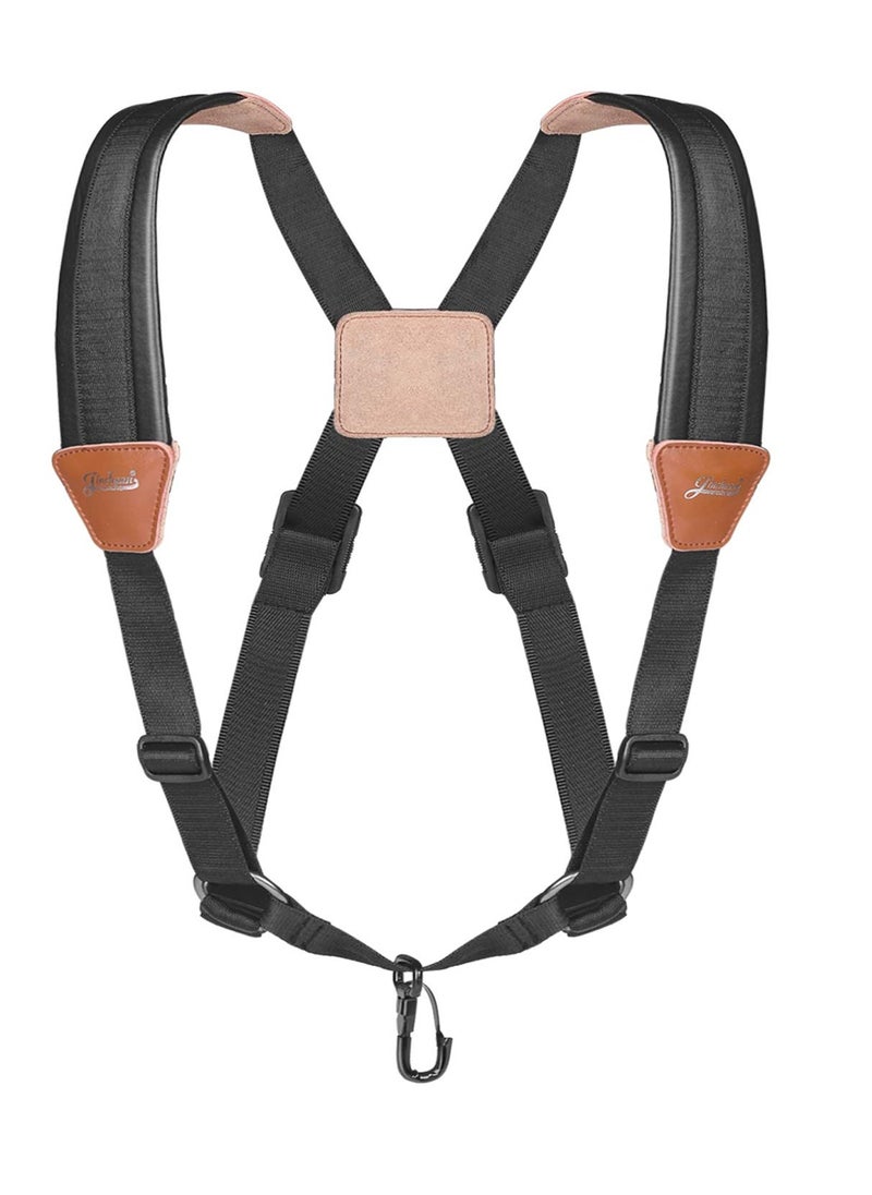 Excefore Professional Saxophone Shoulder Strap, Saxophone Strap Professional Shoulder Harness Leather Padded for Alto Tenor Bari Soprano Sax, for Alto Tenor Soprano Baritone Sax, Black  - Image 1