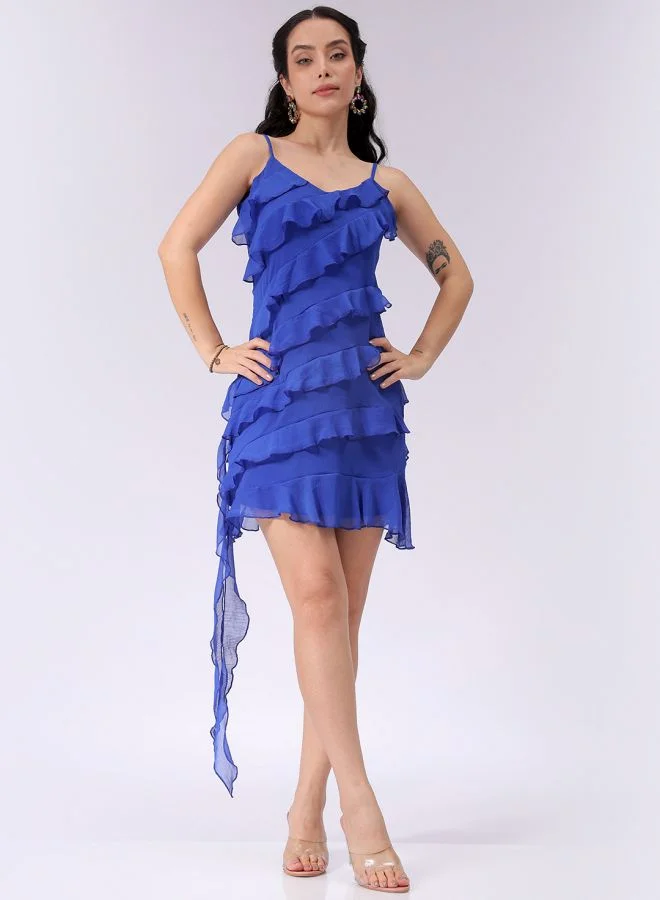 Freehand Women Fitted Party Wear Solid Ruffle Dress