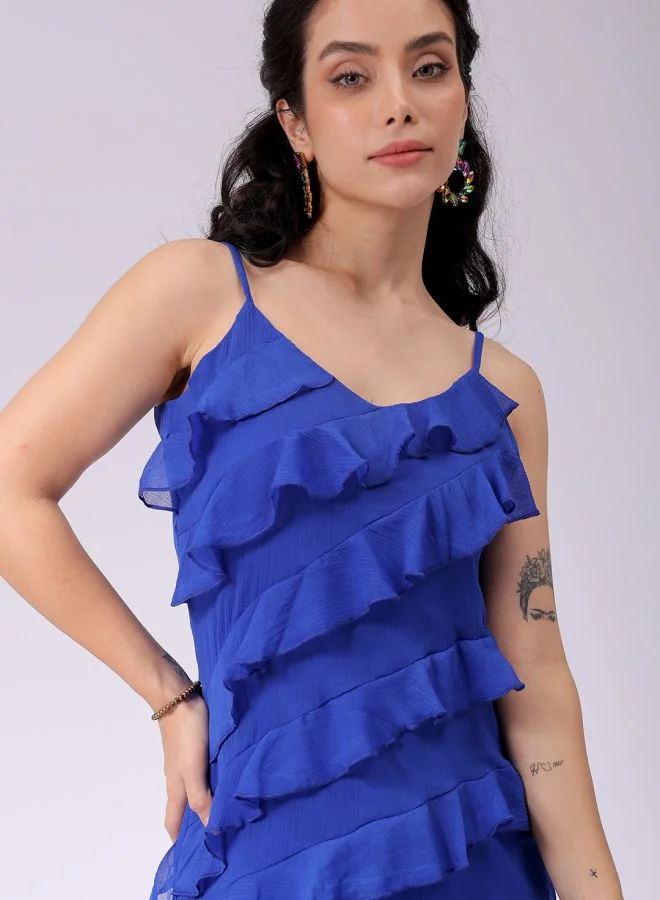 Freehand Women Fitted Party Wear Solid Ruffle Dress