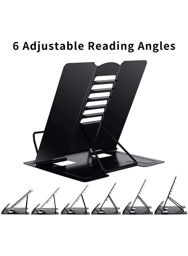 MSDADA Desk Book Stand Metal Reading Rest Book Holder Adjustable Cookbook Documents Holder Portable Sturdy Bookstands for Recipes Textbooks Tablet Music Books with Page Clips (Black) - Image 4