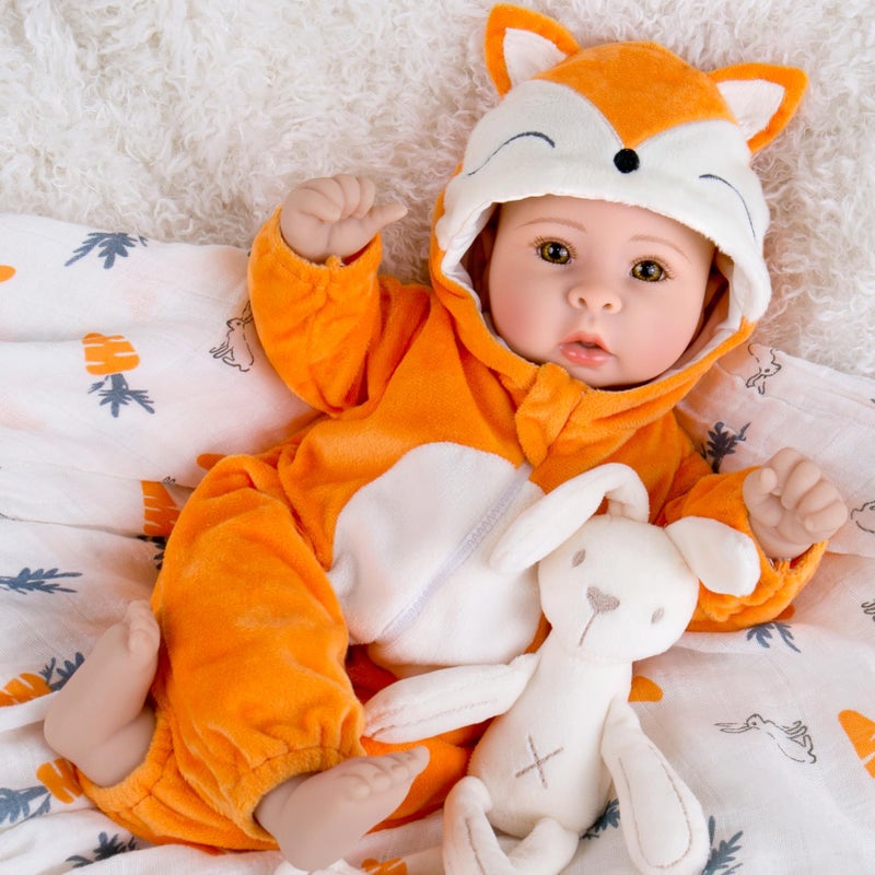 Aori Baby Dolls 17 Inch Real Life Doll with Ultra Soft Body Fox Outfits for Girls 3 Pretend Play Adoption Day Photography Prop Collectible - Image 3