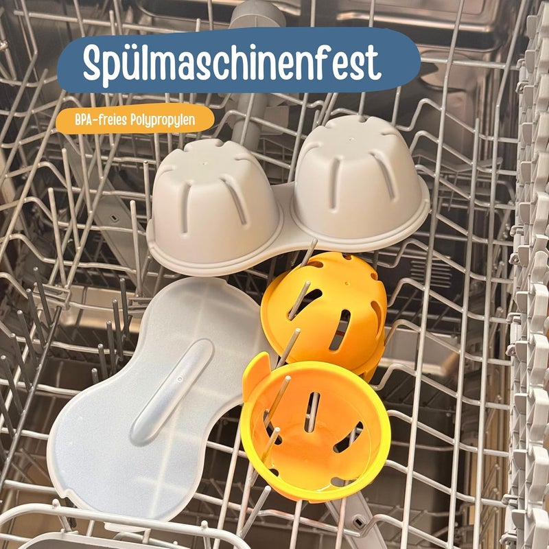 كلوف CLOVE Eggcellent Microwave Egg Poachers 2 أكواب طهي بيض خالية من مادة BPA، آمنة لغسالة الصحون، جهاز صنع البيض المسلوق بالميكروويف مع غطاء وصينية قابلة للإزالة - Image 3