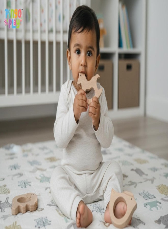 Pingo Play Wooden Rattle | Montessori Sensory Toy for Babies | Natural Beech Wood, Non-Toxic Paint, Eco-Friendly Baby Toy Set (3+ Months) (Rattle + Horse Teether) - Image 4