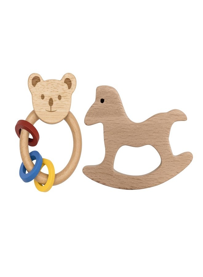 Pingo Play Wooden Rattle | Montessori Sensory Toy for Babies | Natural Beech Wood, Non-Toxic Paint, Eco-Friendly Baby Toy Set (3+ Months) (Rattle + Horse Teether) - Image 1