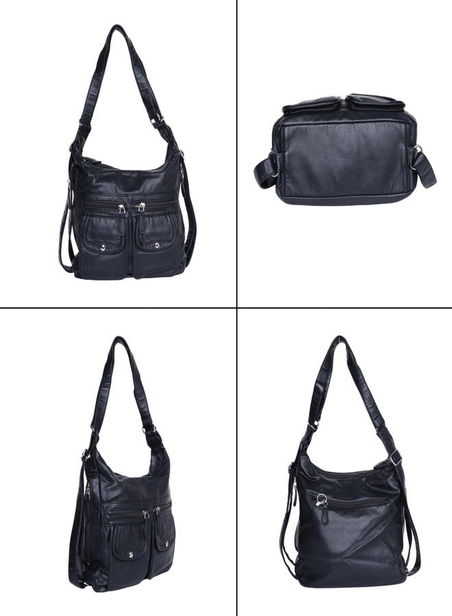 SANTORINI DualMode Handbag Women’s 2-in-1 Convertible Shoulder bag & Backpack | Multi-Pocket Bag with Adjustable Strap, 2 Main Compartments, Front Magnetic Pockets & Side Zipper Pockets (Black) - Image 5