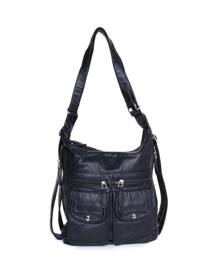 SANTORINI DualMode Handbag Women’s 2-in-1 Convertible Shoulder bag & Backpack | Multi-Pocket Bag with Adjustable Strap, 2 Main Compartments, Front Magnetic Pockets & Side Zipper Pockets (Black) - Image 1