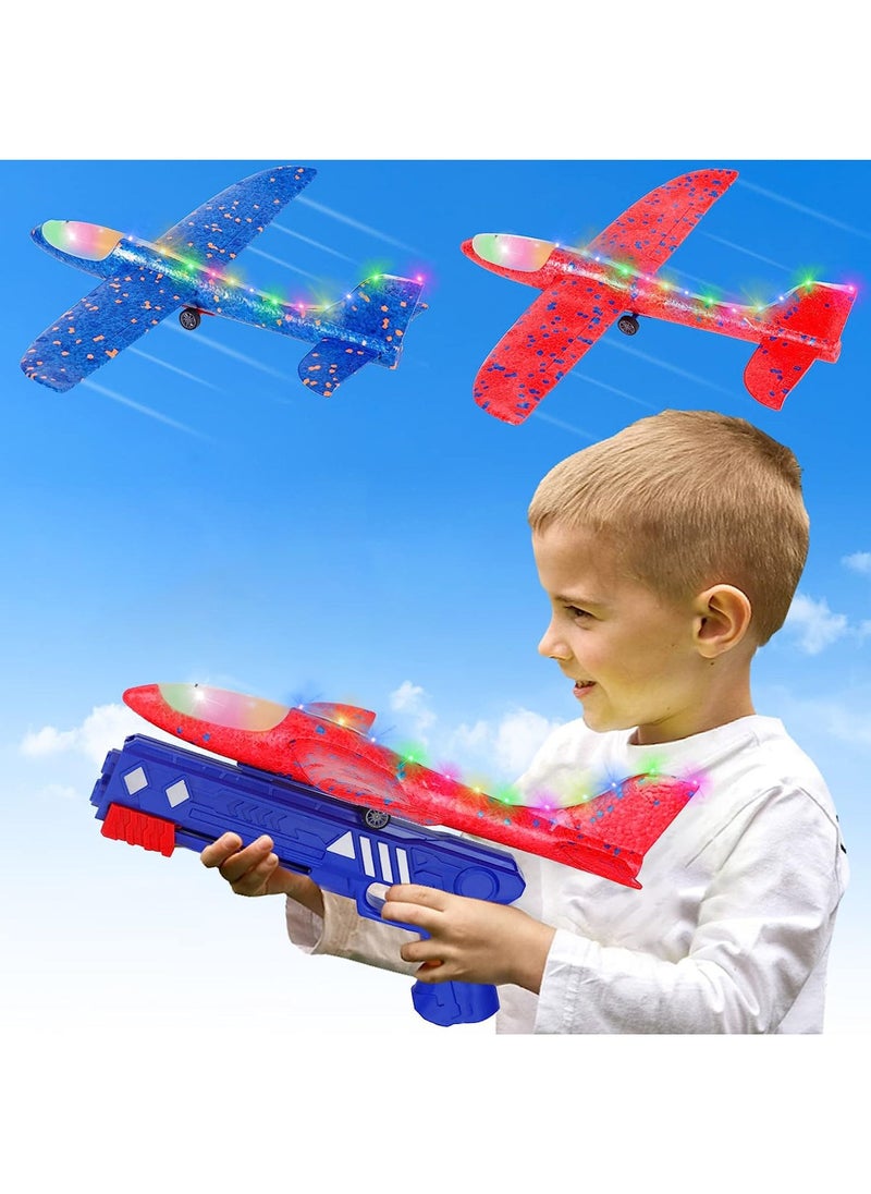 Swift 2 Pack Airplane Toy with Launcher, LED Foam Airplane Launcher Toy for Kids, 2 Flight Mode Airplanes Toys, Outdoor Toys for Boys Girls  - Image 1