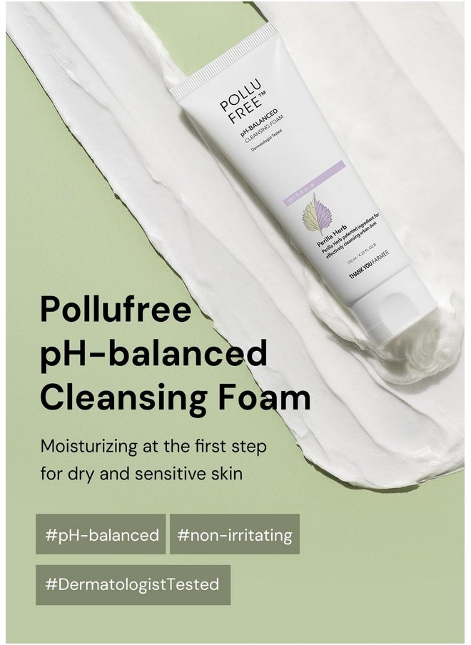 THANKYOU FARMER - Pollufree Phbalanced Cleansing Foam Korean Face Wash For Sensitive Skin Hyaluronic Acid Hydrating Facial Cleanser 4.22 Fl.Oz - Image 1