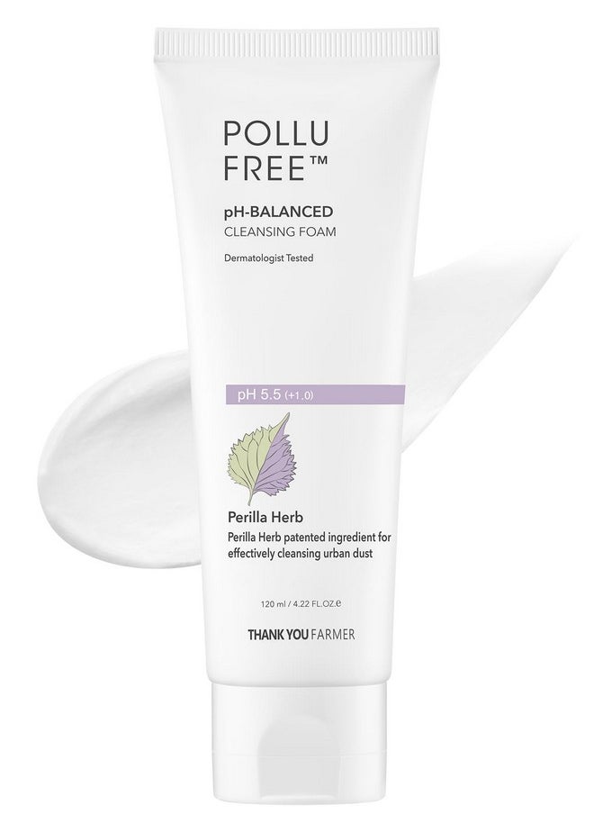 THANKYOU FARMER - Pollufree Phbalanced Cleansing Foam Korean Face Wash For Sensitive Skin Hyaluronic Acid Hydrating Facial Cleanser 4.22 Fl.Oz - Image 1