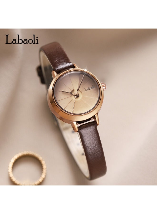 Labaoli Women's Watch, Retro Brown Leather Strap Rose Gold Dial, Minimalist Elegant Ladies' Wristwatch for Daily & Formal Wear