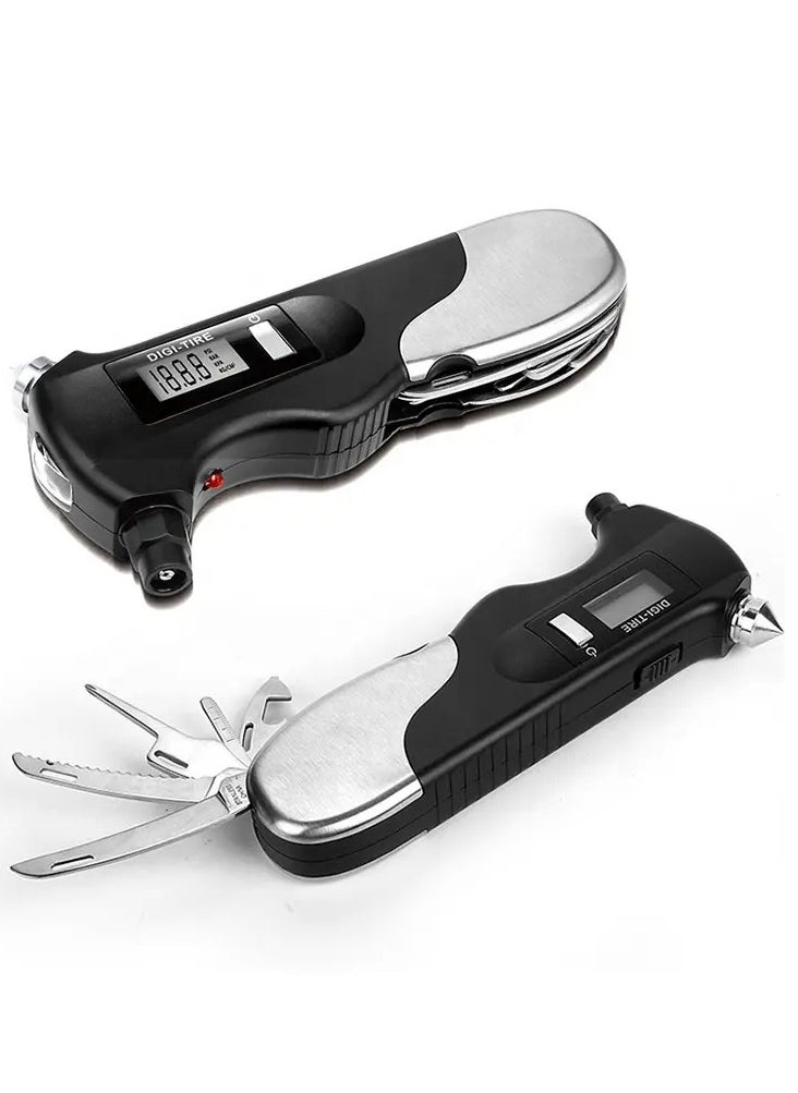 MOCOM Digital Car Tyre Pressure Gauge with Auto Car Emergency Tool Kit with safety glass hammer, Knife, Seatbelt Cutter, Screwdriver and More  - Image 1