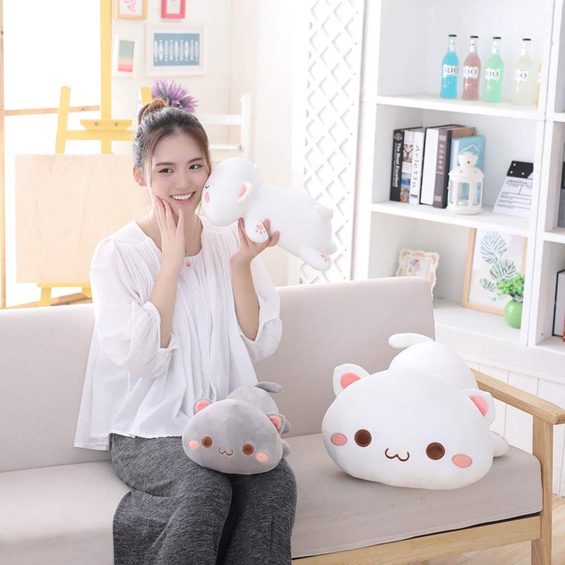 Jensquaify Cat Stuffed Animals, Soft Cat Plush Pillow Kawaii Kitten Stuffed Animal Toy Gifts for Kids (Grey Round Eyes, 13.7") - Image 4