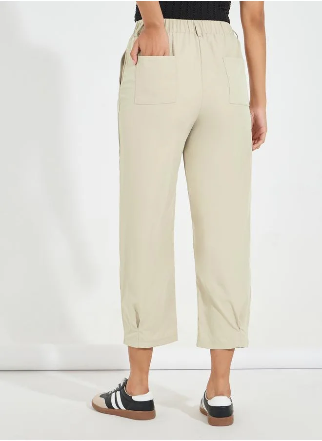 Styli Elastic Back Tapered Pants with Buttons