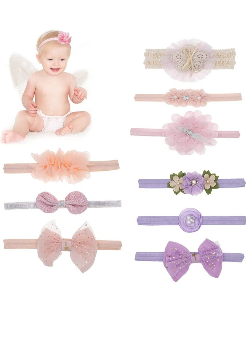 إسكدنيا 9pcs Baby Girl Headbands with Grosgrain Ribbon Faux Leather Stars, Baby Bandana Headband Bow Headband Elastic Soft Wide Headband for Baby Elastic Headband for Newborn - Image 1