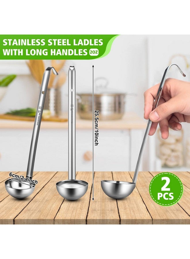 Potchen 10 Pieces Stainless Steel Soup Ladle Sturdy Soup Ladle with Long Handles Portion Control Serving Spoons for Cooking Soup Sauce Kitchen Home(2 oz) - Image 2