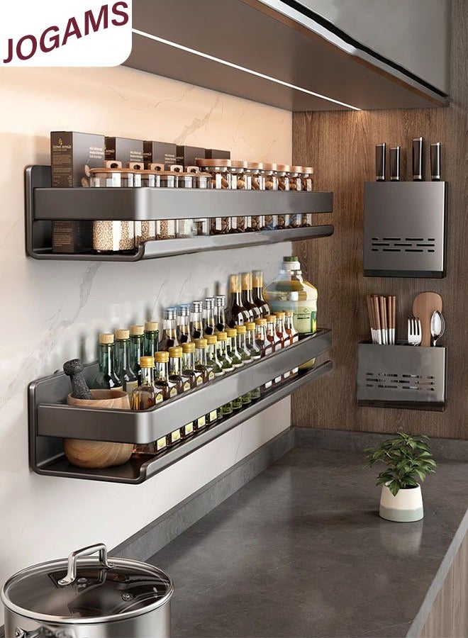JOGAMS New Adhesive Wall Mounted Seasoning Rack No Punching Required Stainless Steel Storage Shelves Wall Spice Jar Storage Rack Kitchen Shelves for Kitchen and Bathroom - Image 3