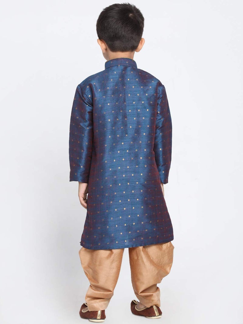 JBN Creation Boys' Persian Blue and Rose Gold Silk Blend Kurta and Dhoti Pant Set (VASBK023BUnCDRG, for 13-14 Years) - Image 5