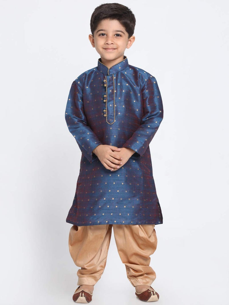 JBN Creation Boys' Persian Blue and Rose Gold Silk Blend Kurta and Dhoti Pant Set (VASBK023BUnCDRG, for 13-14 Years) - Image 2