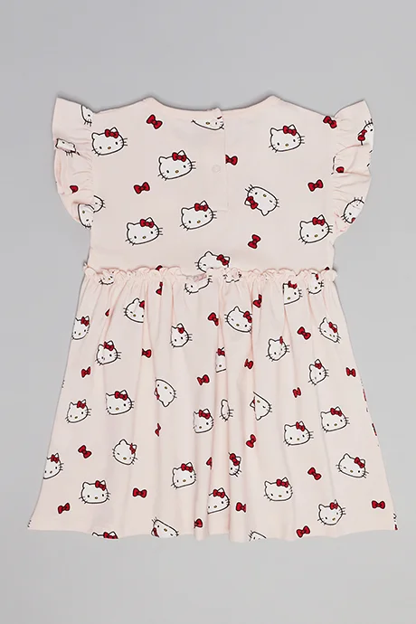 أر أند بي Hello Kitty Print Fit & Flare Dress with Flutter Sleeves