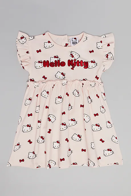 أر أند بي Hello Kitty Print Fit & Flare Dress with Flutter Sleeves