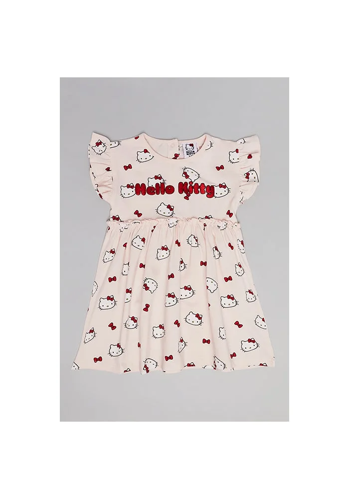 R&b Hello Kitty Print Fit & Flare Dress with Flutter Sleeves