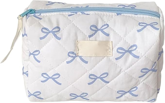 Blue Bow Travel Toiletry Holder Cosmetic Organizer Spacious Zippered Makeup Bag - Image 1